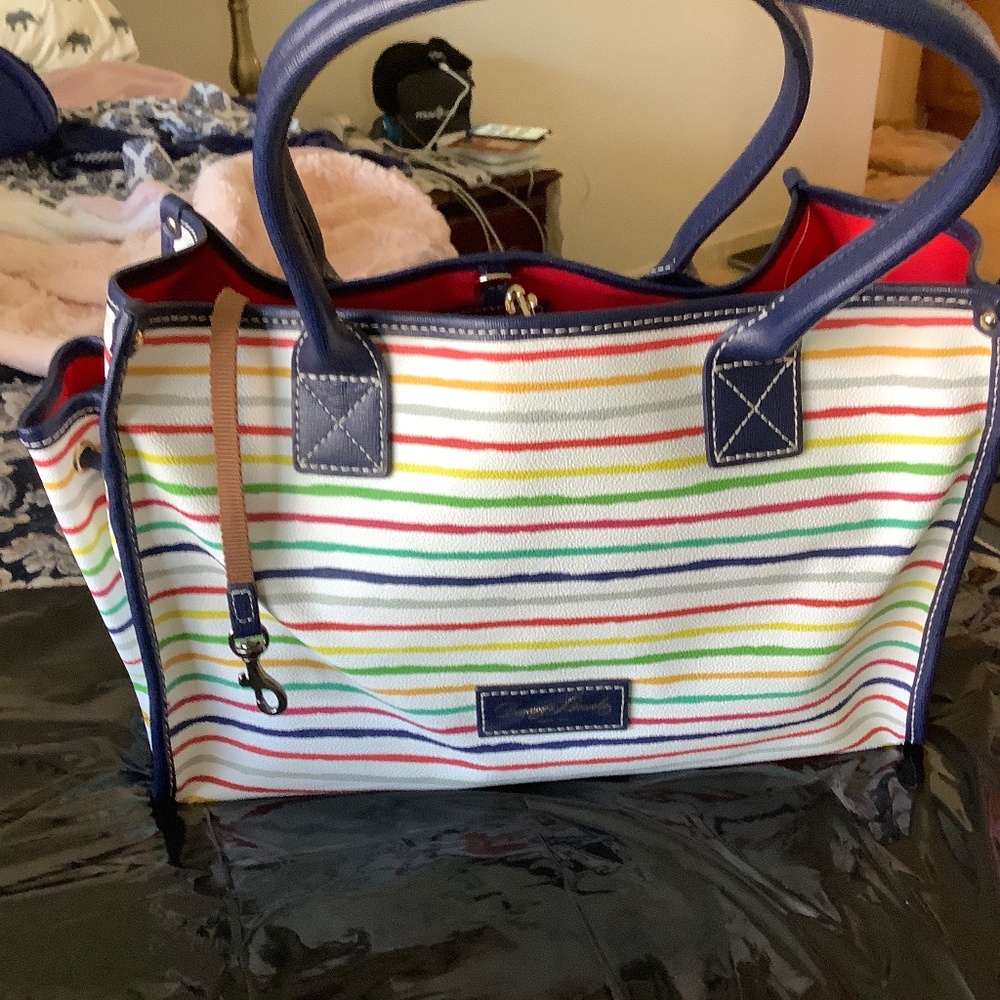 Dooney and Bourke White with colorful striped bag